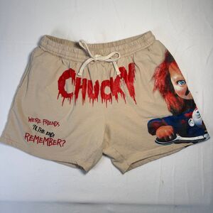 Chucky Childs Play Mens XL Fleece Sweat Shorts Tan Universal Horror Graphic